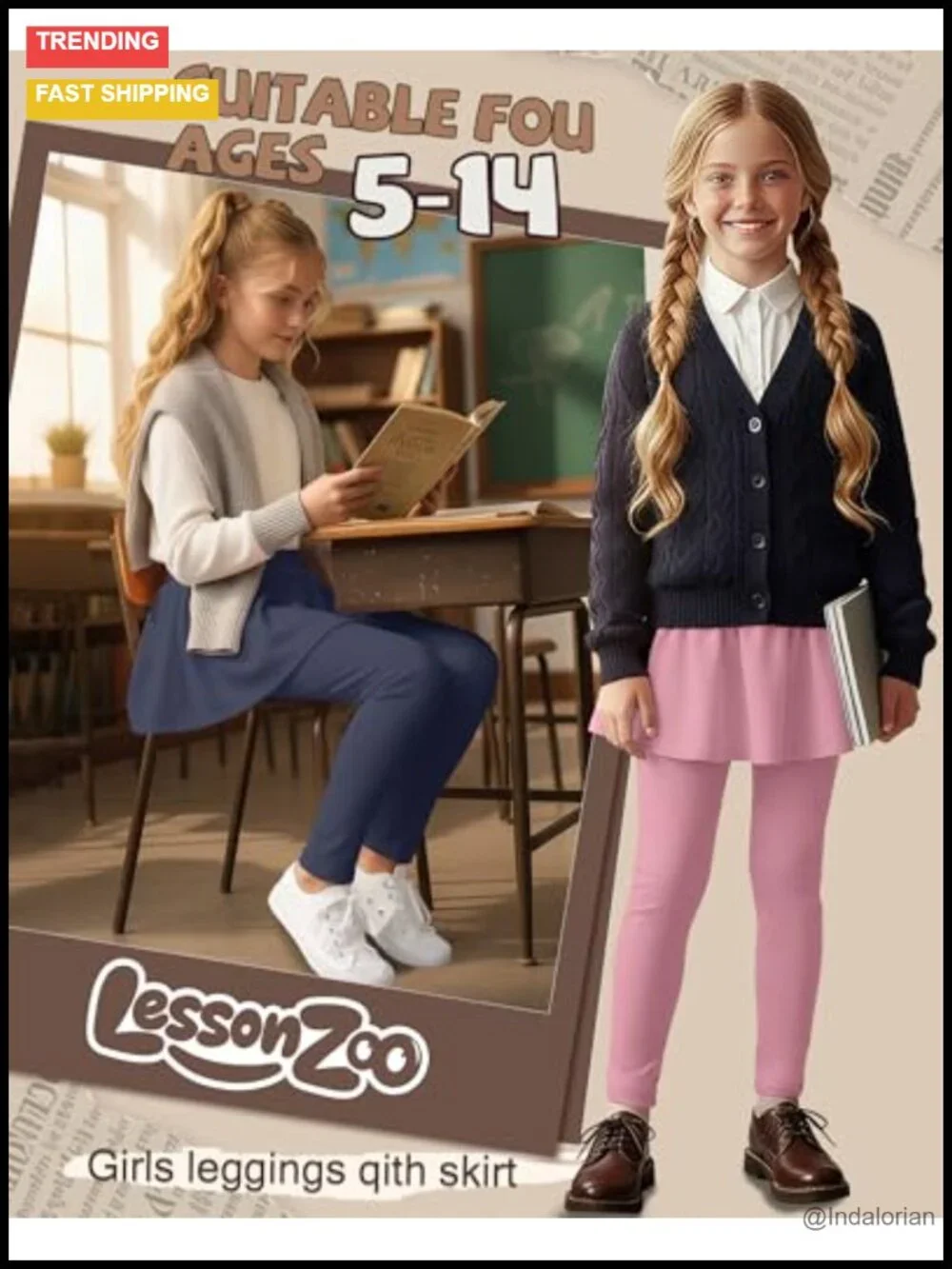 3 Pack Girls Fleece Lined Leggings with Ruffle Skirts Thermal School Uniform
